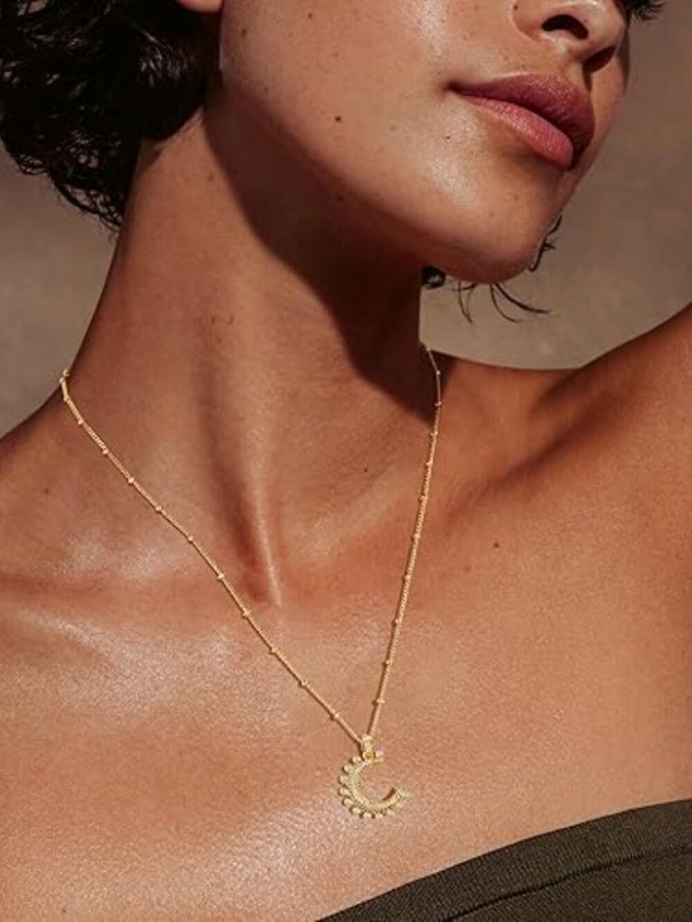 Neiman Marcus 14K Gold Plated CZ Moon Necklace